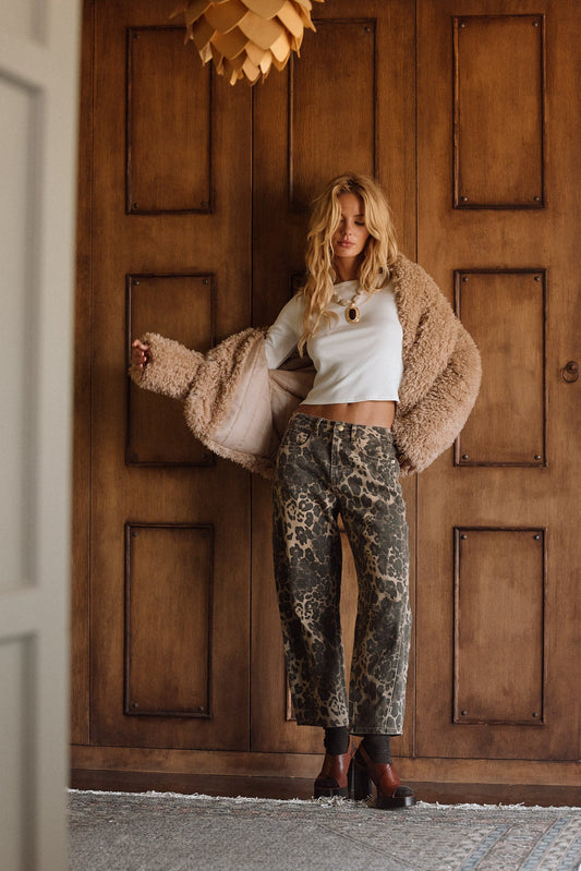 Muse Leopar Desenli Barrel Kot Pantolon