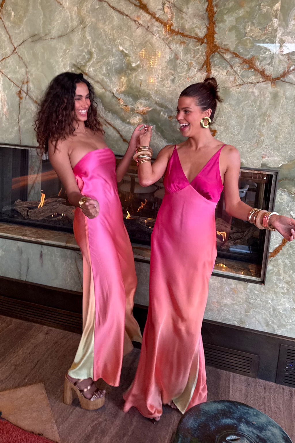 Natalia Pembe Sorbe Straplez Maxi Elbise