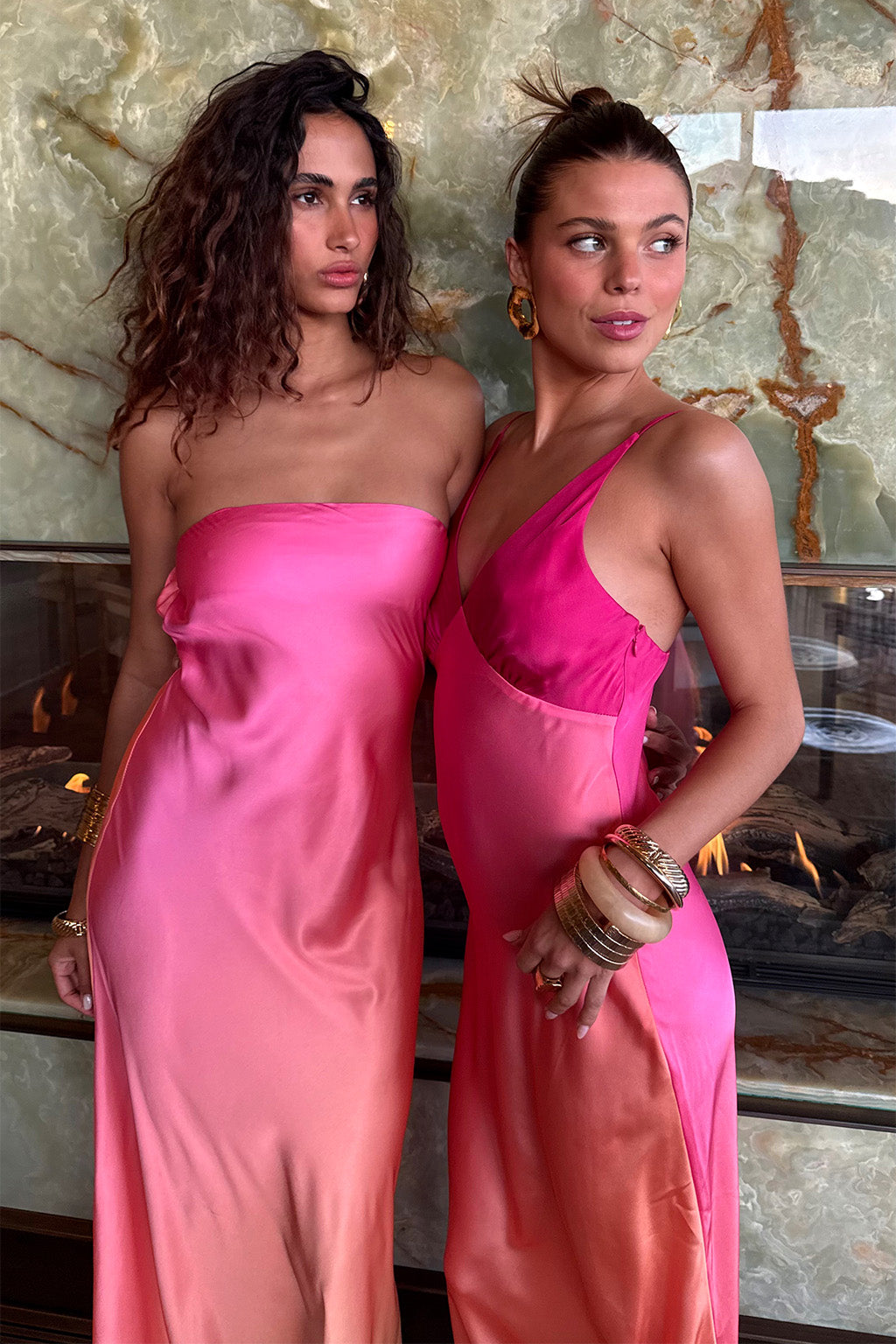Natalia Pembe Sorbe Straplez Maxi Elbise