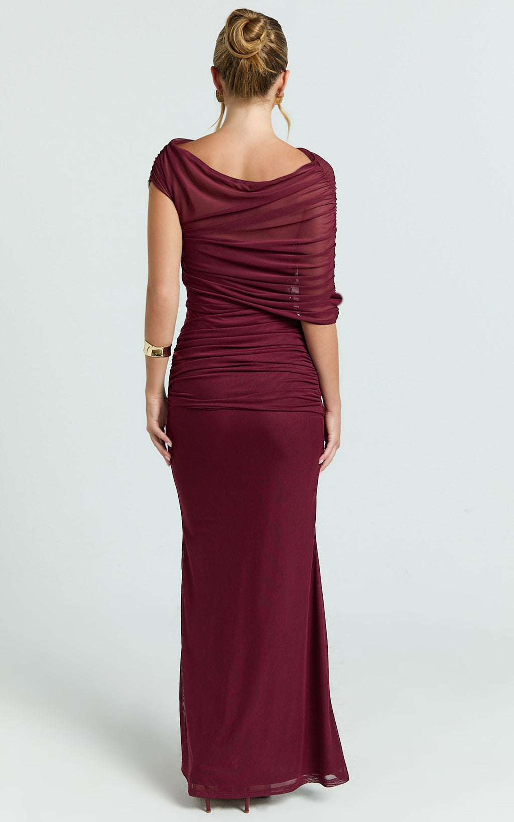 Nicolette Maxi Elbise - Bordo Pelerin Kollu Omuzları Açık Elbise