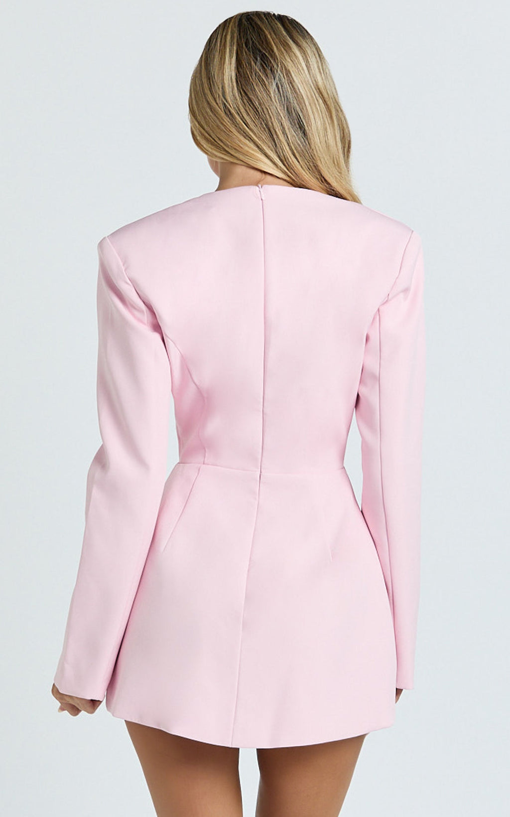 Ninette Mini Elbise - Pembe V Yaka Lale Etek Blazer Elbise