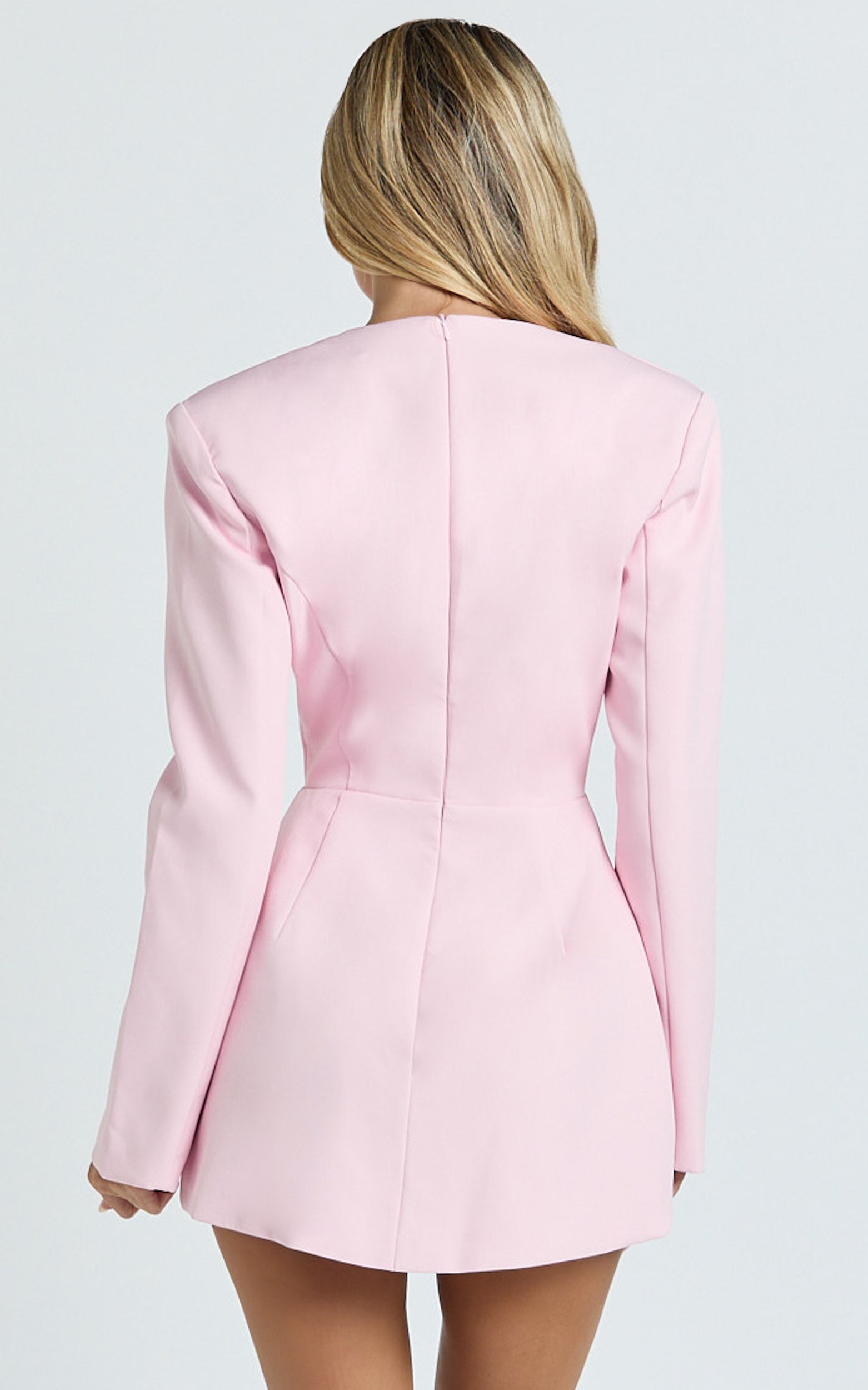 Ninette Mini Elbise - Pembe V Yaka Lale Etek Blazer Elbise
