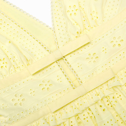 Sarı Pamuklu Broderie Mini Elbise