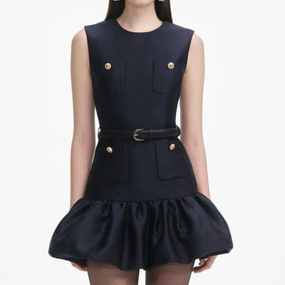Lacivert Tafta Mini Elbise
