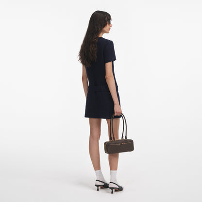 Lacivert Buklet Mini Elbise