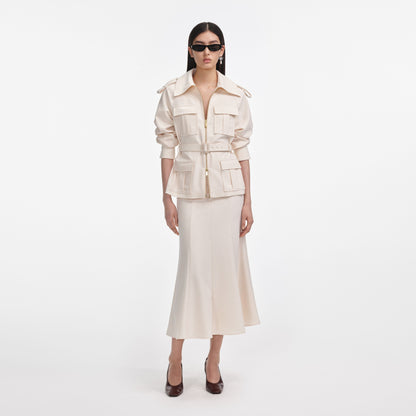 Krem Twill Midi Elbise