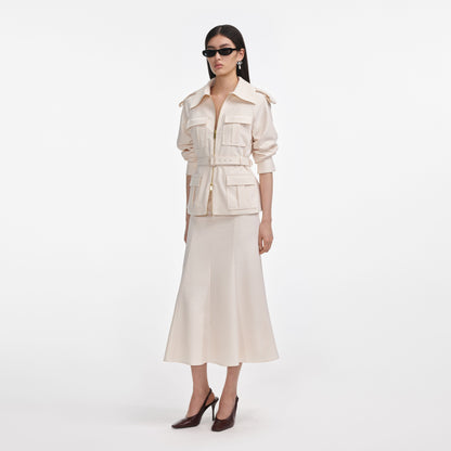 Krem Twill Midi Elbise