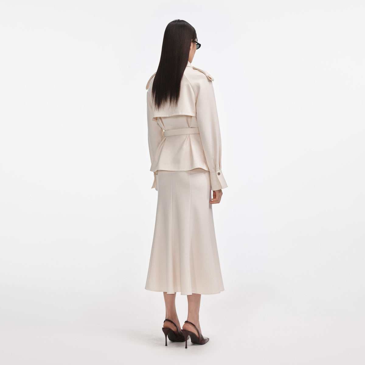 Krem Twill Midi Elbise