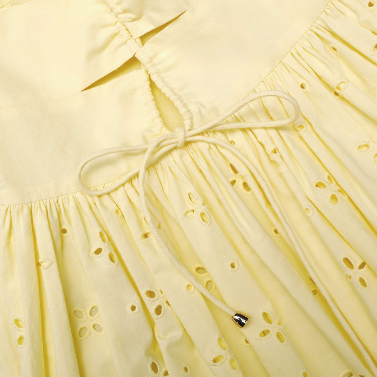 Sarı Pamuklu Broderie Midi Elbise