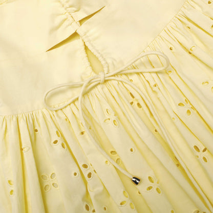 Sarı Pamuklu Broderie Midi Elbise