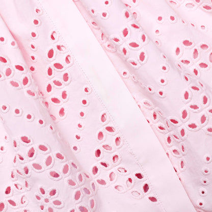 Pembe Pamuklu Broderie Mini Elbise