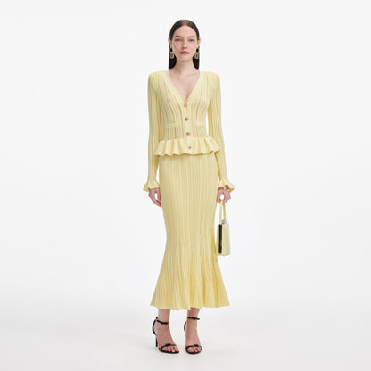 Sarı Örgü Peplum Midi Elbise