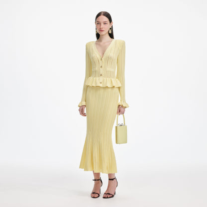 Sarı Örgü Peplum Midi Elbise