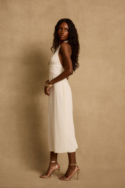 Penelope Beyaz Halter Midi Elbise