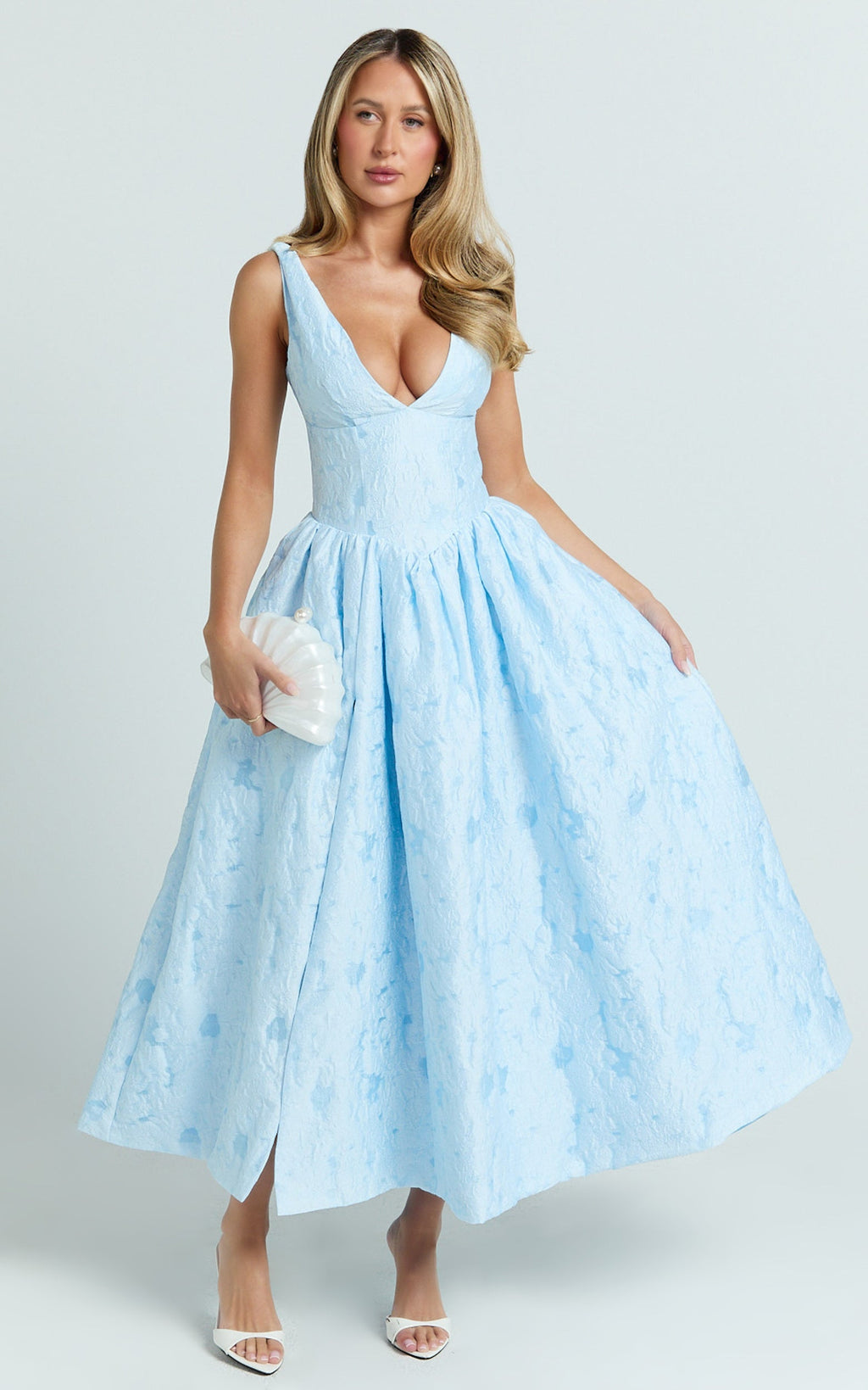 Posie Midi Elbise - Mavi Jakarlı Fit & Flare Elbise