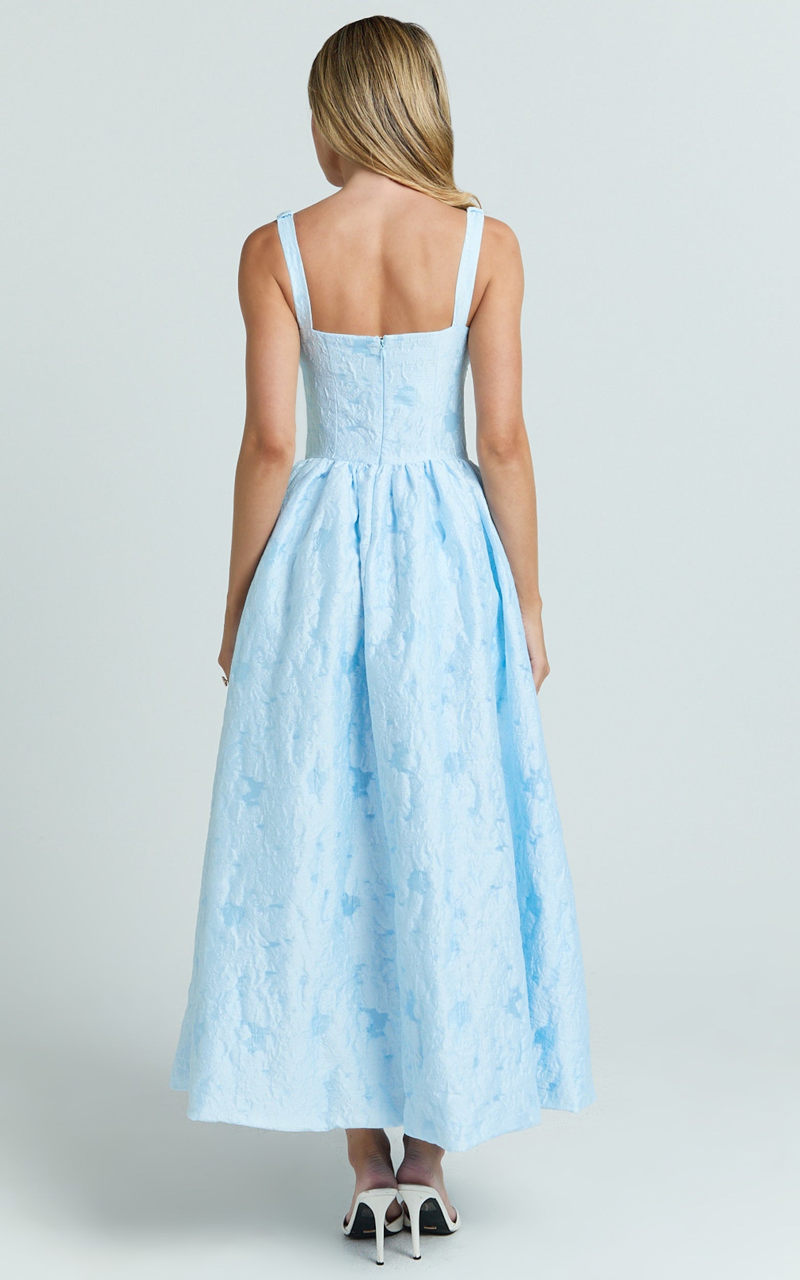 Posie Midi Elbise - Mavi Jakarlı Fit & Flare Elbise