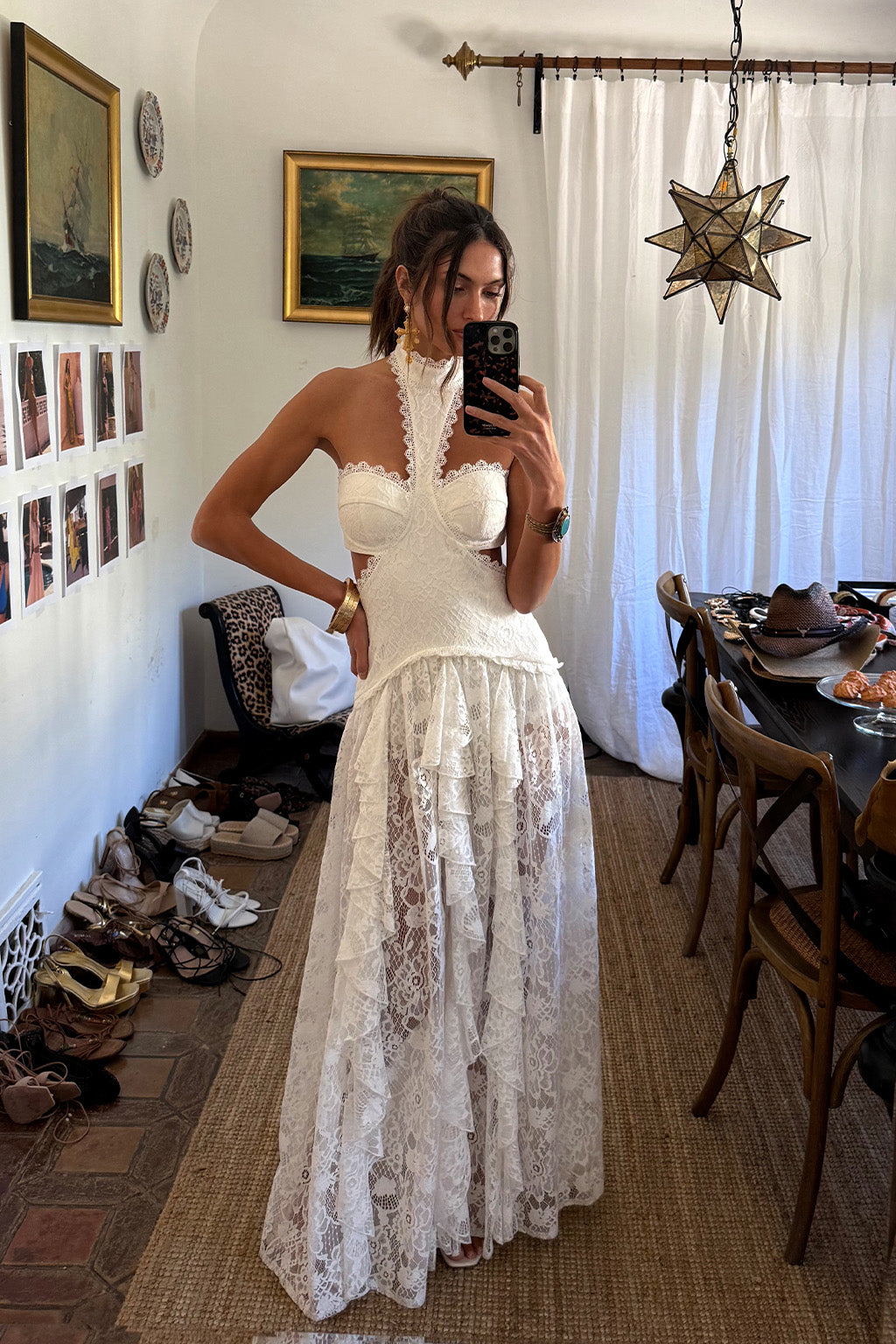 Princesa Beyaz Dantelli Düşük Belli Maxi Elbise