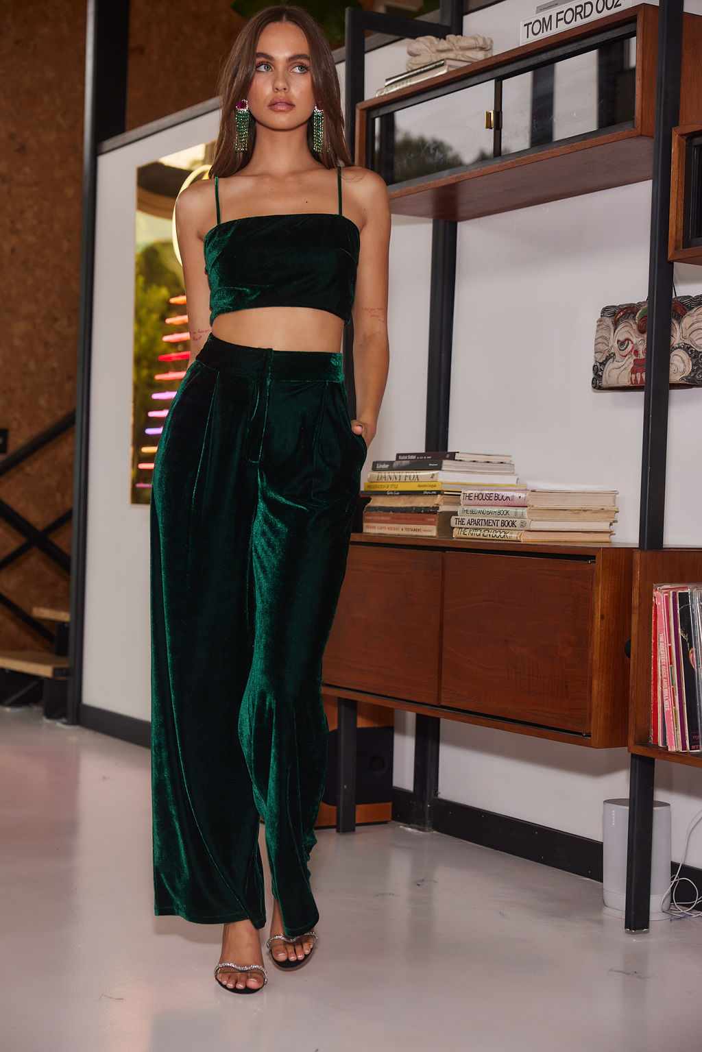 Rhea Zümrüt Kadife Crop Üst