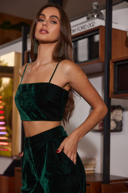 Rhea Zümrüt Kadife Crop Üst