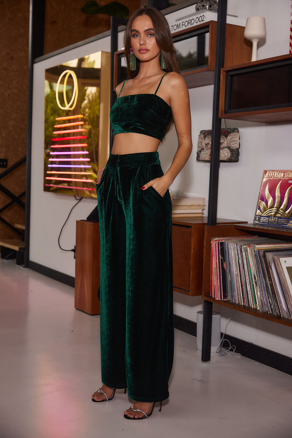 Rhea Zümrüt Kadife Crop Üst