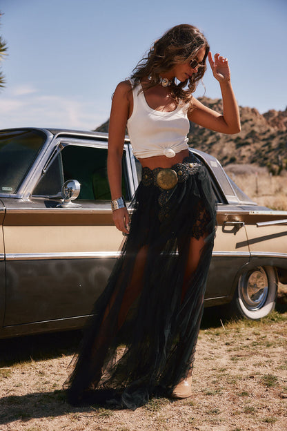 Rosalie Rock Siyah Tül Maxi Etek