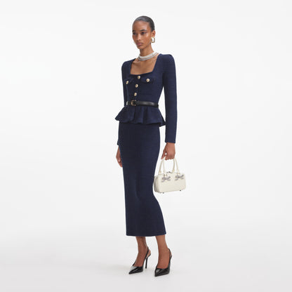 Lacivert Örme Peplum Midi Elbise