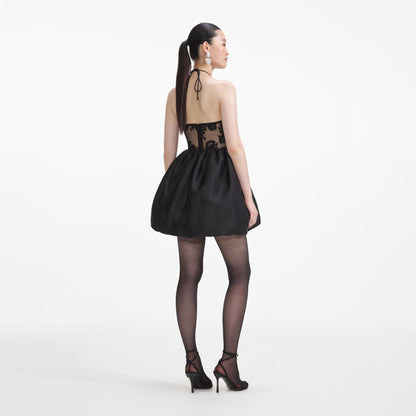 Siyah Tafta Halter Yaka Mini Elbise