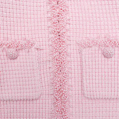 Pembe Dokulu Örme Mini Elbise