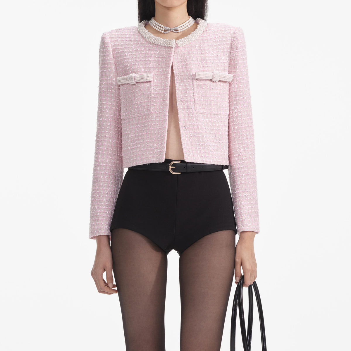 Pembe Buklet İnci Kenarlı Ceket