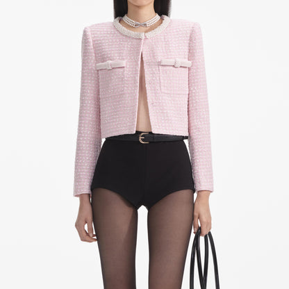 Pembe Buklet İnci Kenarlı Ceket