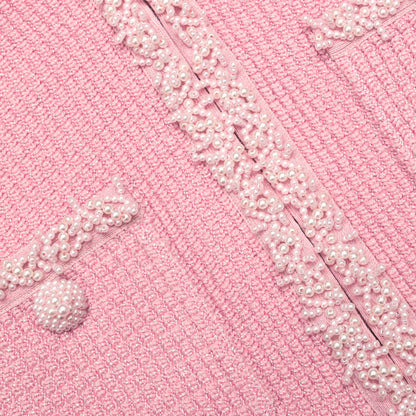 Pembe Peplum Örgü Midi Elbise