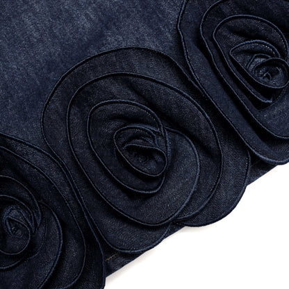 Indigo Denim 3D Çiçekli Mini Elbise