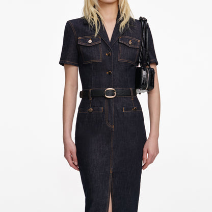 Indigo Denim Midi Elbise