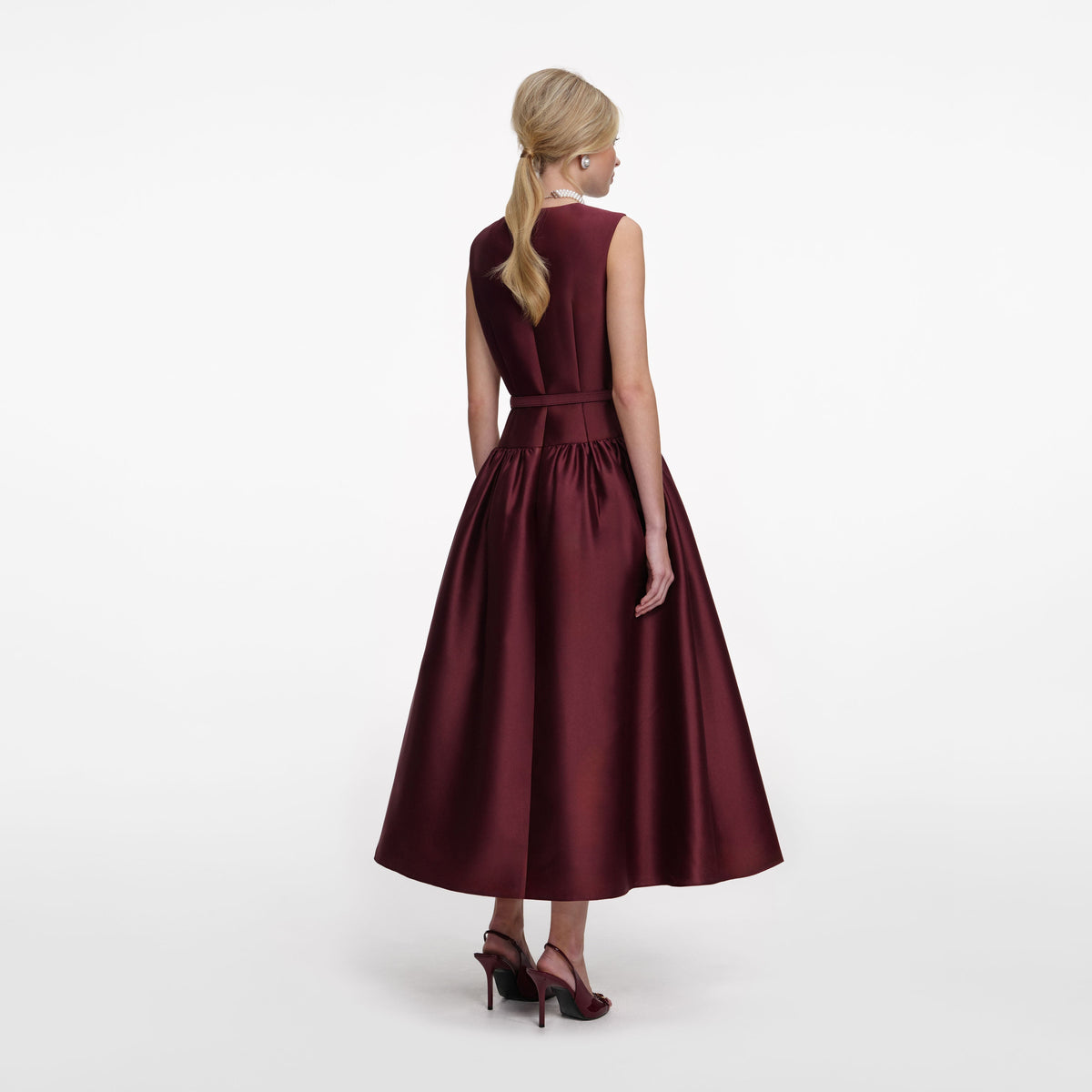 Bordo Tafta Midi Elbise