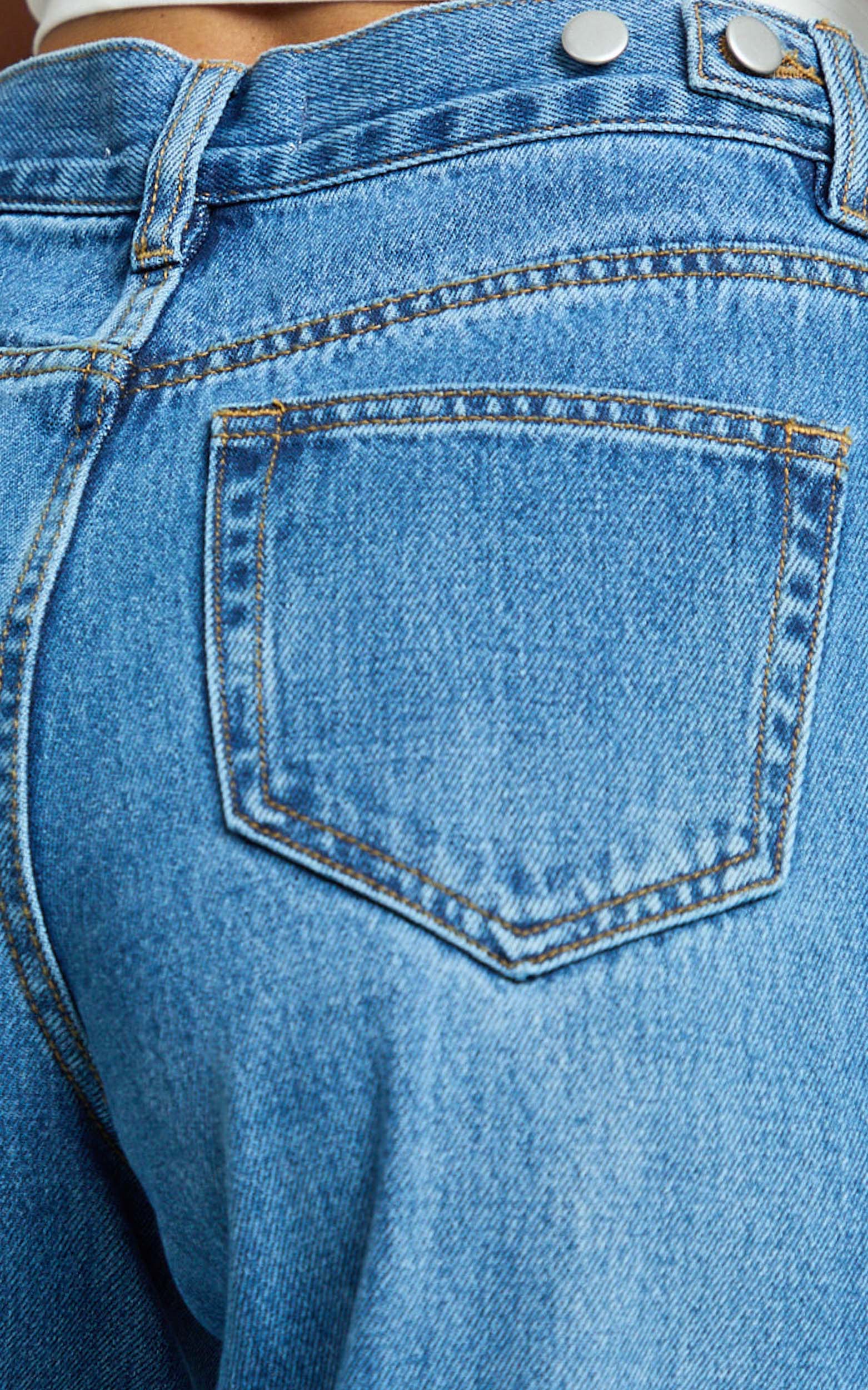Rachel Jean - Orta Vintage Yıkamalı Beli Ayarlanabilir Bol Paça Denim Jean