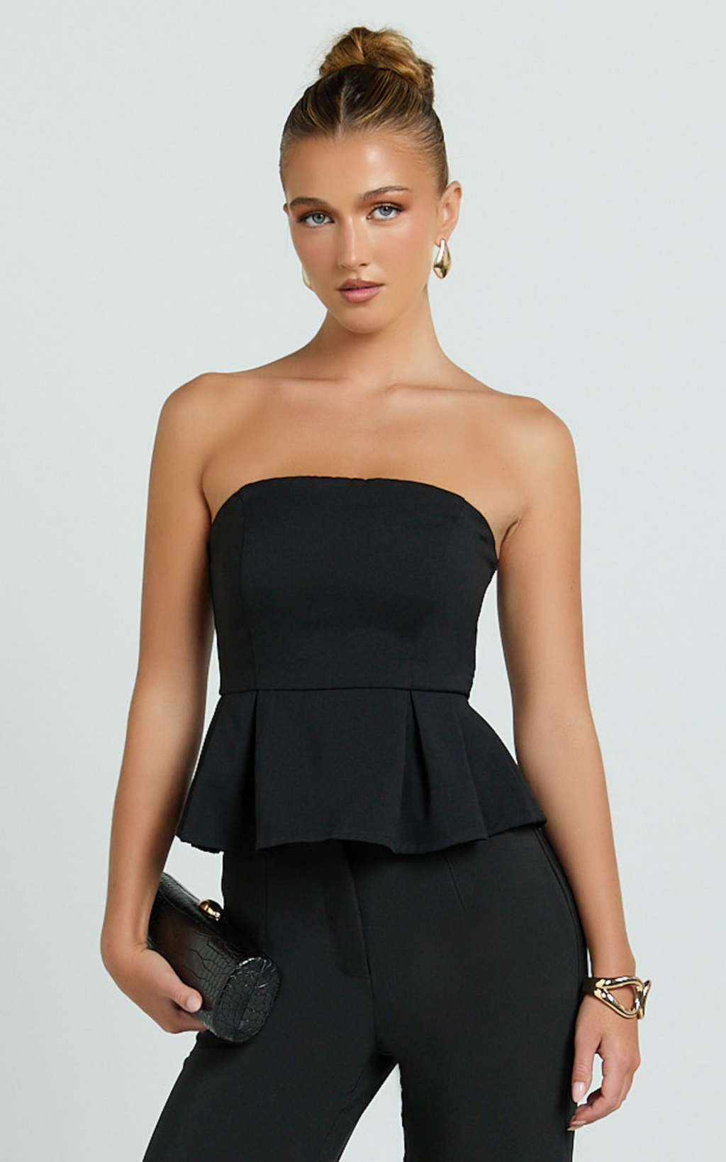 Rainey Üst - Straplez Peplum Üst - Siyah