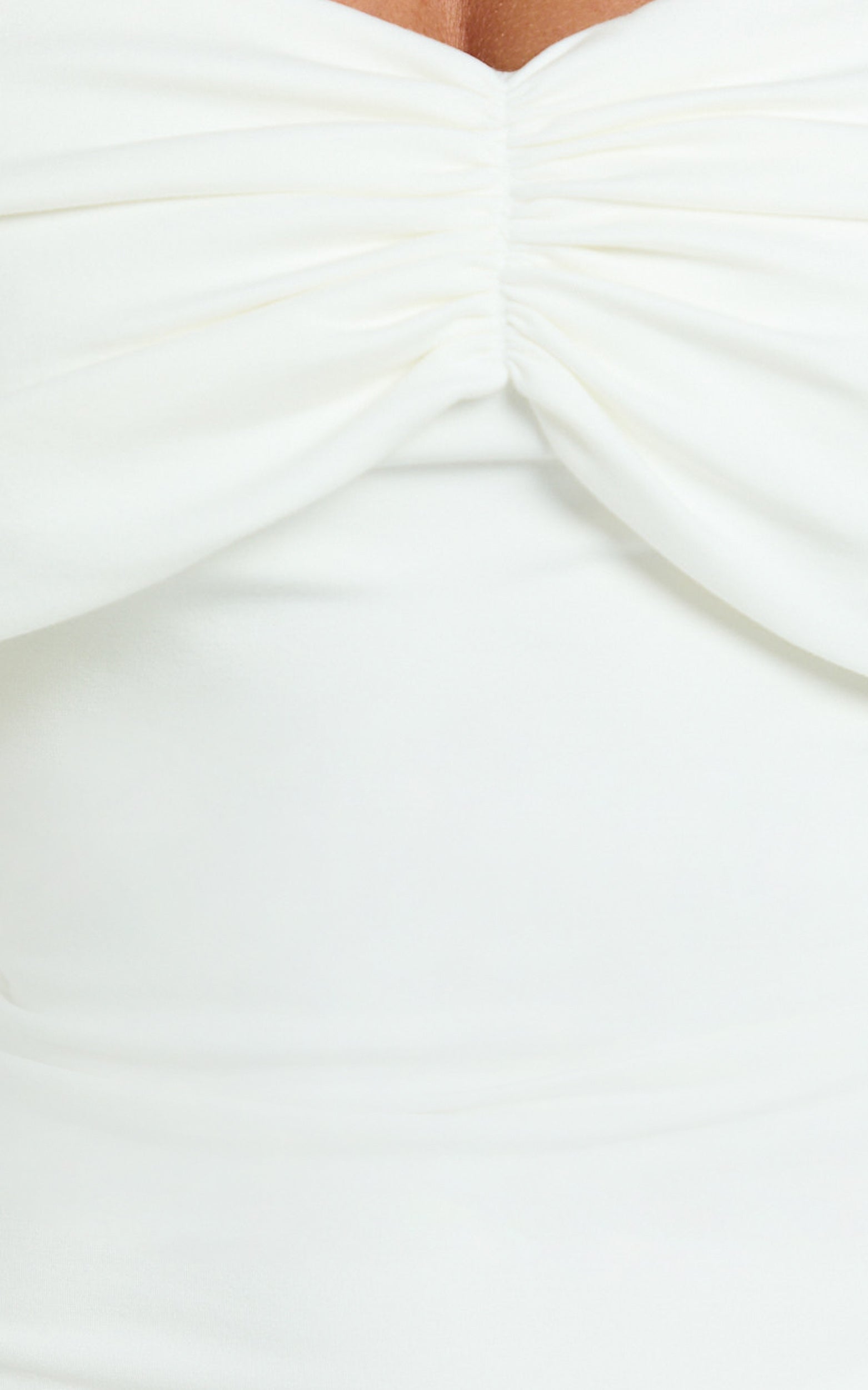 Rani Mini Elbise - Kırık Beyaz Omuzları Açık Uzun Kollu Bodycon Elbise
