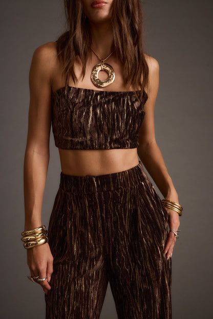 Rhea Espresso Kadife Crop Üst