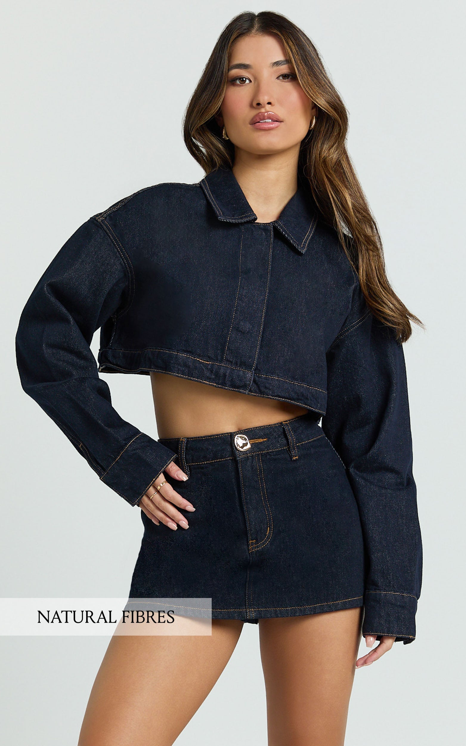 Rhylee Ceket - Ham Denim Oversize Crop Denim Ceket