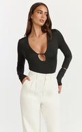 Ricki Bodysuit - Derin Yaka Uzun Kollu Bodysuit - Siyah