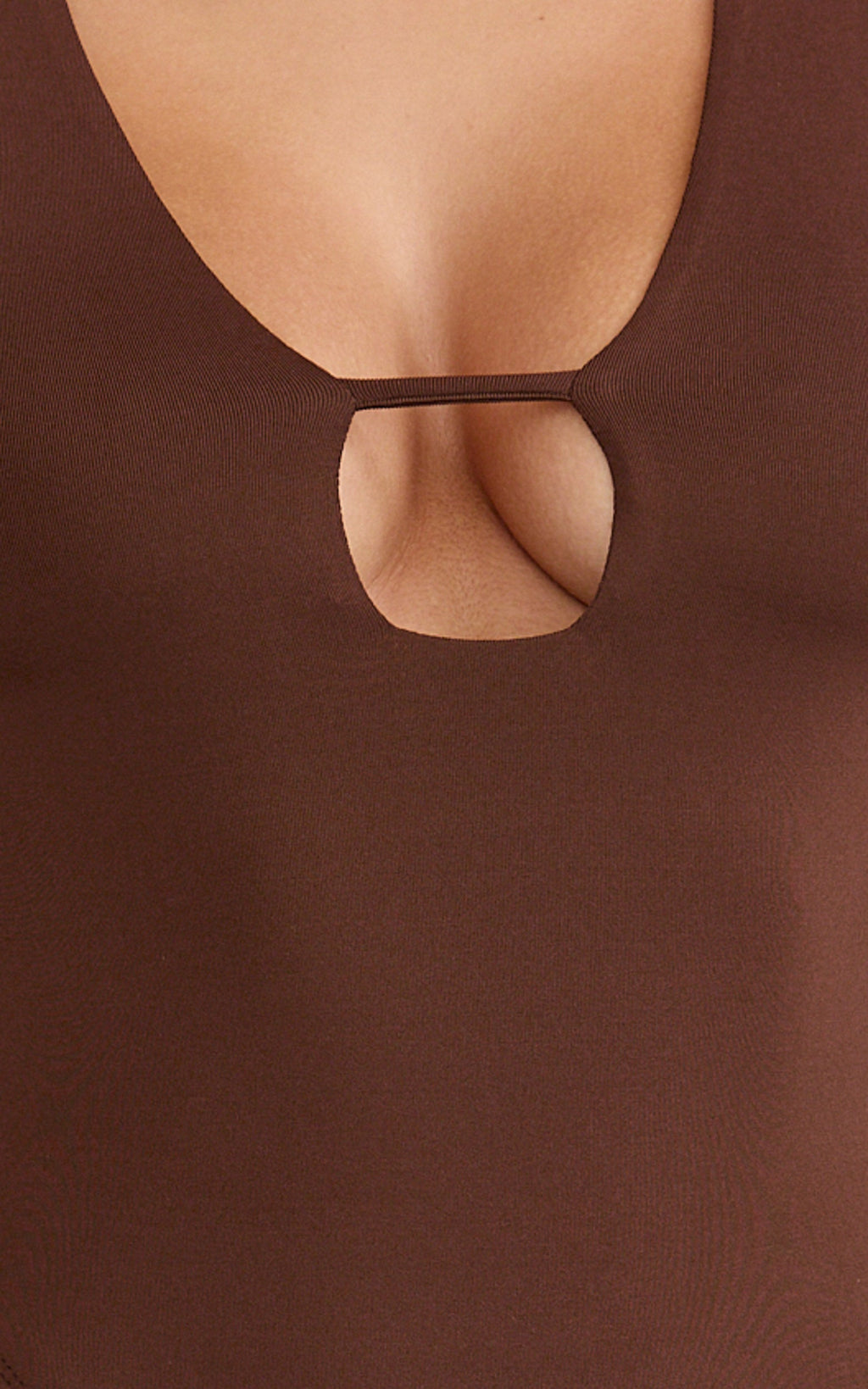 Ricki Bodysuit - Çikolata Derin Yakalı Uzun Kollu Bodysuit