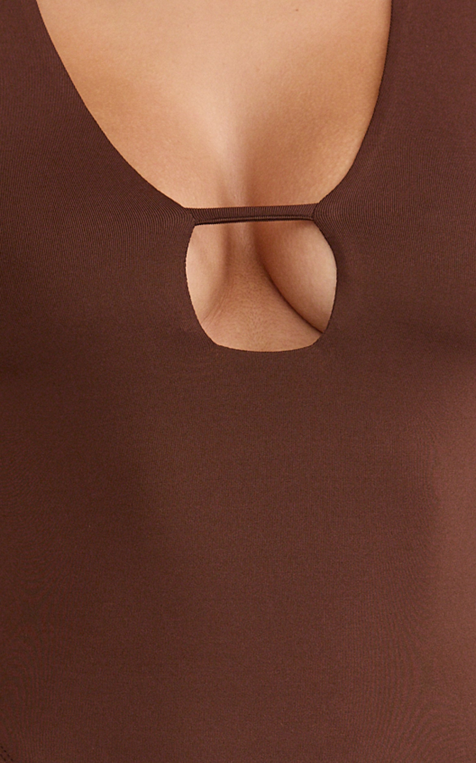 Ricki Bodysuit - Çikolata Derin Yakalı Uzun Kollu Bodysuit