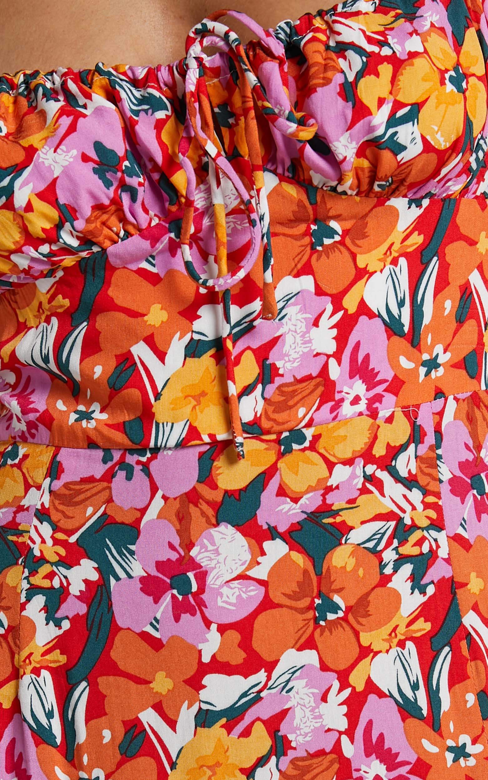 Rosario Midi Elbise - Spring Floral Desenli Büzgülü Göğüs Balon Kollu Elbise