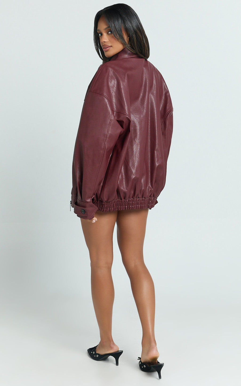 Rosetta Ceket - Bordo Oversize Suni Deri Bomber Ceket