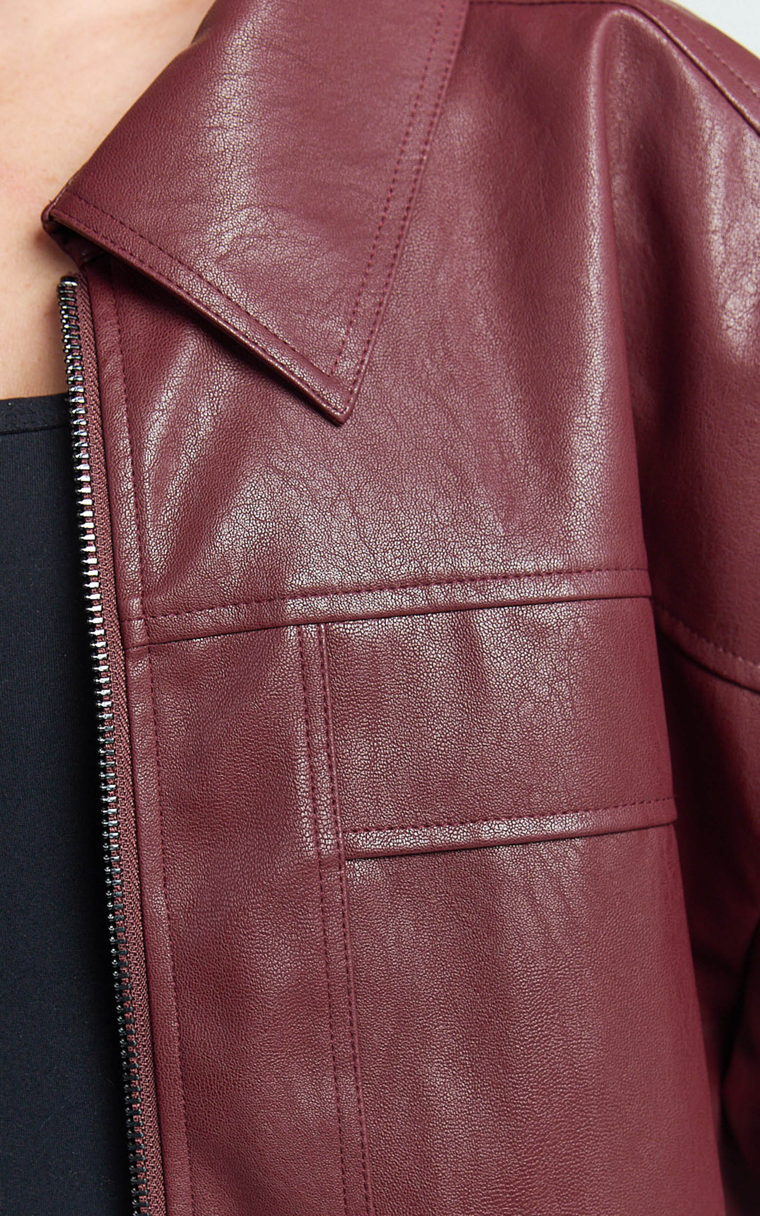 Rosetta Ceket - Bordo Oversize Suni Deri Bomber Ceket