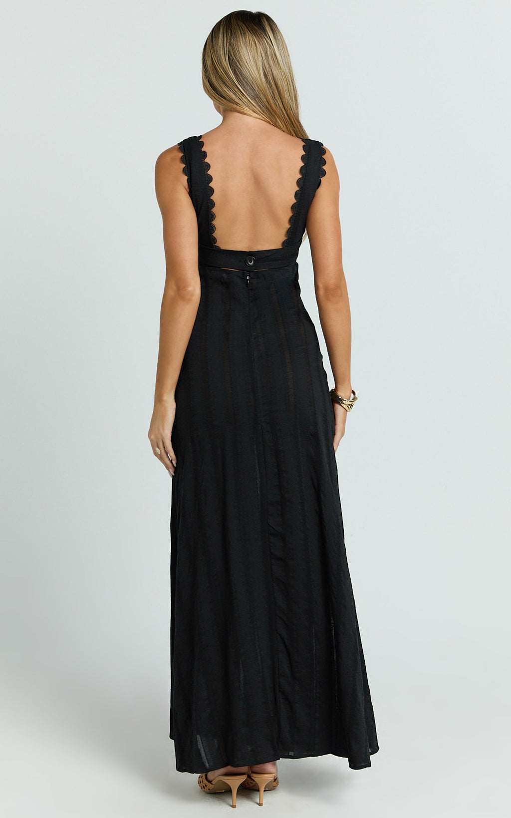 Roxanne Midi Elbise - Kare Yaka Fit & Flare Siyah Elbise