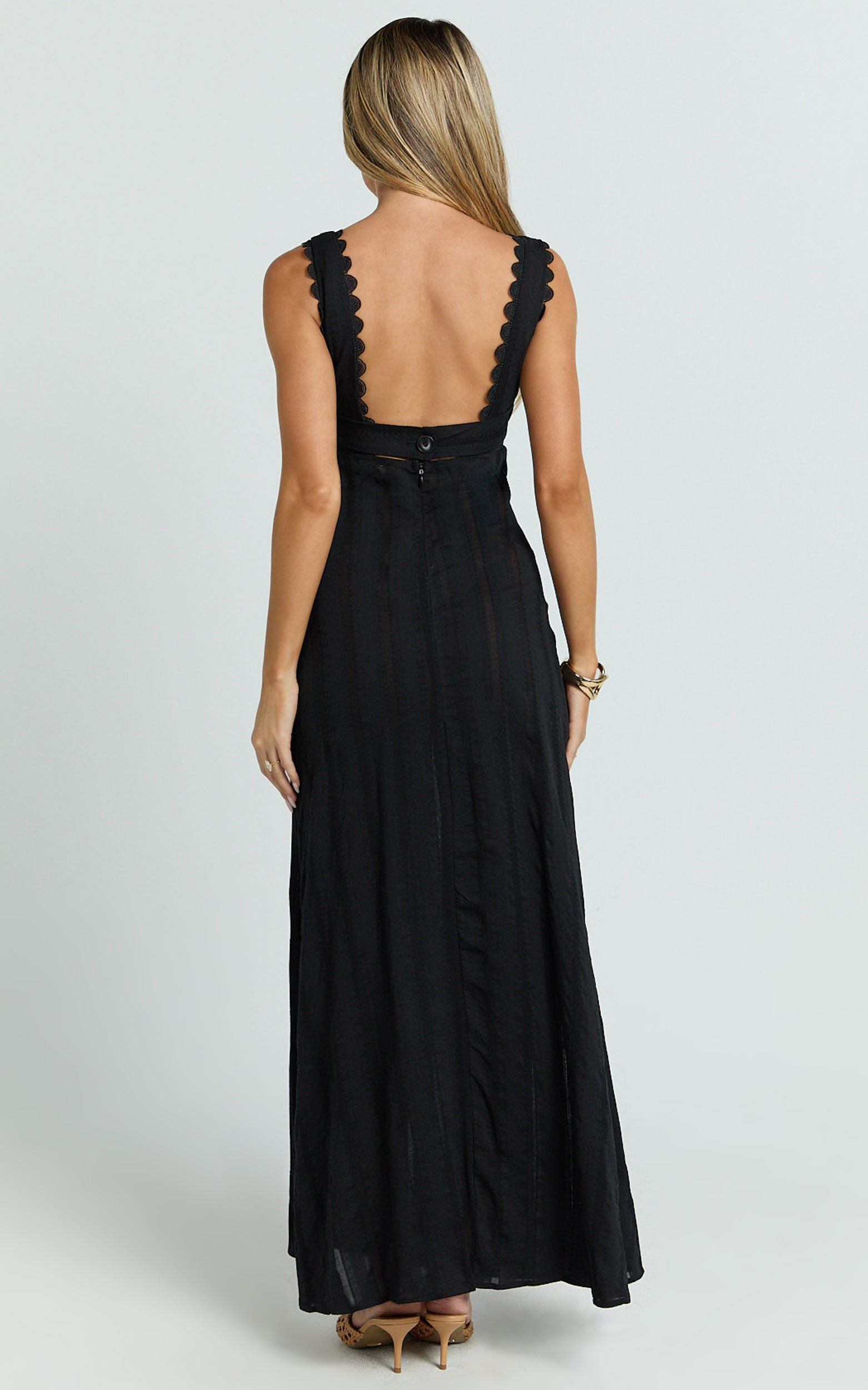 Roxanne Midi Elbise - Kare Yaka Fit & Flare Siyah Elbise