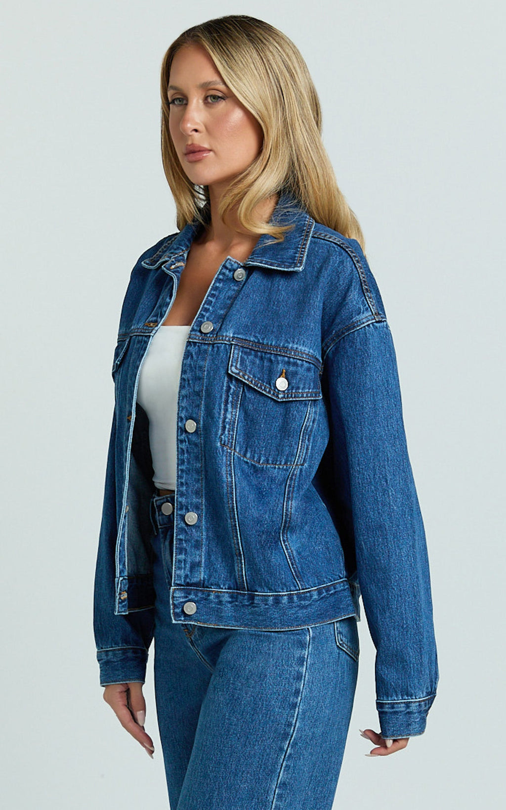 Ruby Ceket - Orta Vintage Yıkamalı Oversize Denim Ceket
