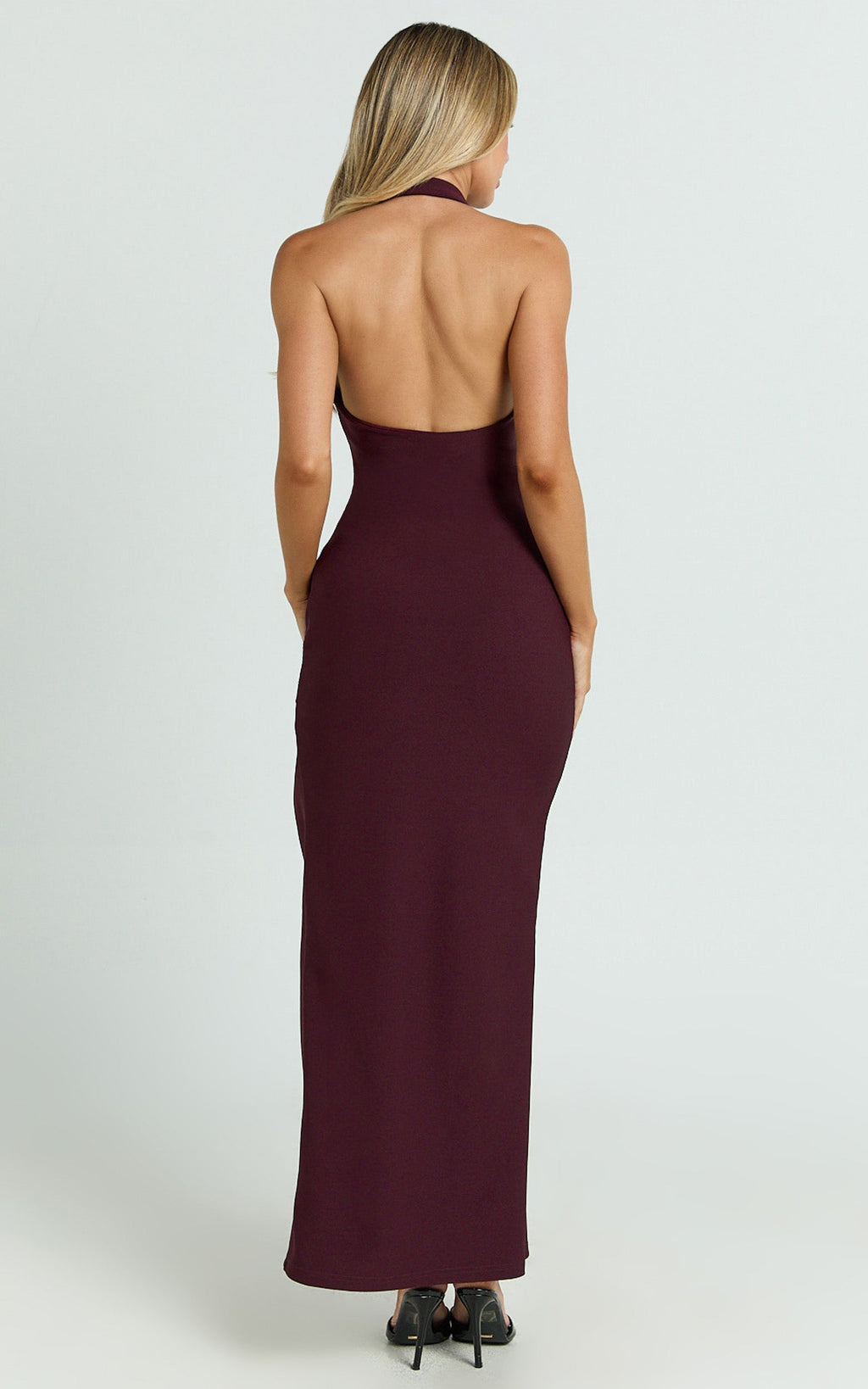 Ruby Maxi Elbise - Bordo Boyundan Bağlamalı Yuvarlak Yaka Düşük Sırt Bodycon Elbise