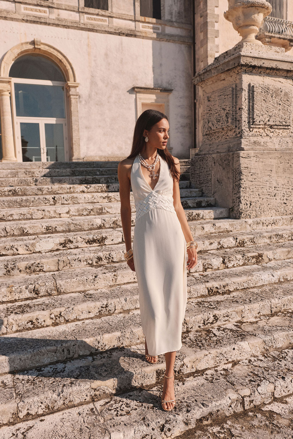 Penelope Beyaz Halter Midi Elbise